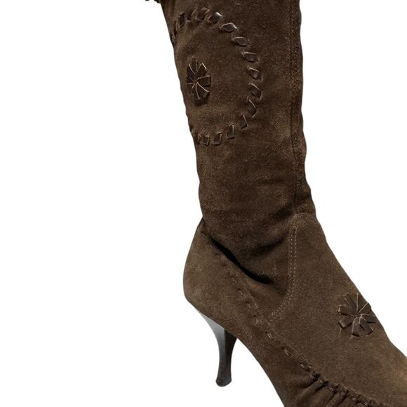 Vintage Boho Boots Size Narrow 36 (5.5/6) Brown Fringe Leather Suede Boots *flaw - Picture 5 of 16
